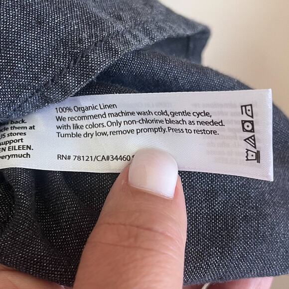 Eileen Fisher Popover Organic Linen Dress Size PM Black Lagenlook Minimal Boxy - Picture 7 of 7